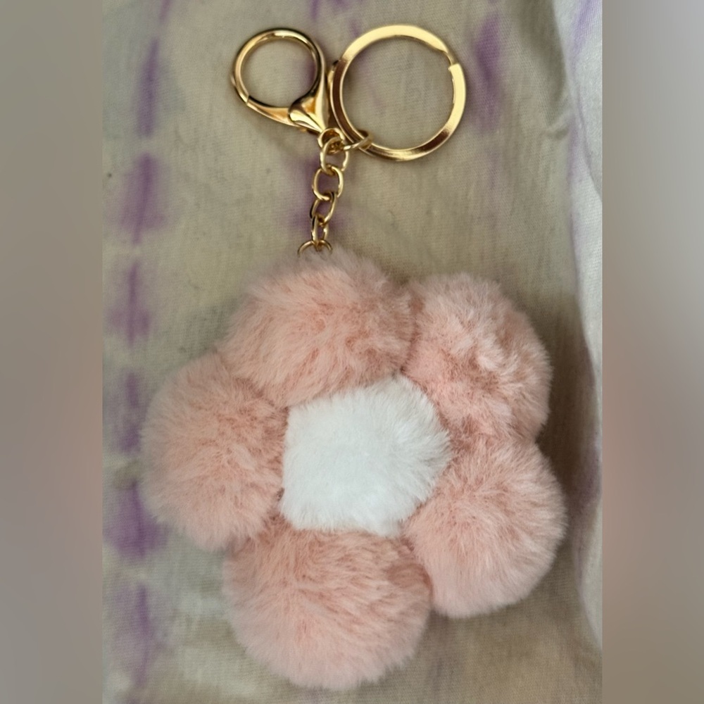 Pink Plush Flower Keychain/Bag Charm NWT